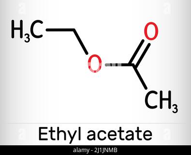 Acétate d'éthyle, éthanoate d'éthyle, molécule C4H8O2. Il s'agit d'un ester d'acétate formé entre l'acide acétique et l'éthanol. Formule chimique du squelette. Illustration vectorielle Illustration de Vecteur