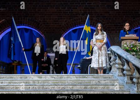 Stockholm, Suède. 26th mars 2022. La princesse Sofia de Suède assiste à la cérémonie de remise des diplômes de l'Université Sophiahemmet, à Stockholm, en Suède, le 25 mars 2022. Photo de Robert Eklund/Stella Pictures/ABACAPRESS.COM Credit: Abaca Press/Alay Live News Banque D'Images