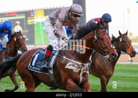 Meydan, États-Unis. 26th mars 2022. 26 mars 2022: Un cas de vous 16 monté par Ronan Whelan gagne le Al Quoz Sprint (Groupe 2).sur la carte de la coupe du monde de Dubaï à l'hippodrome de Meydan à Meydan, Dubai Emirats Arabes Unis le 26th mars 2022. Shamela Hanley/Eclipse Sportswire/CSM/Alamy Live News Banque D'Images