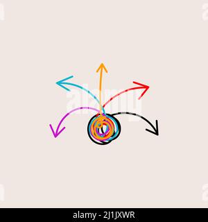 Quatre flèches pointant dans différentes directions. Concept de conflit. Signe multitâche Illustration de Vecteur