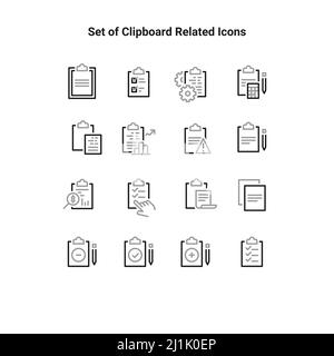 Ensemble d'icônes liées au presse-papiers. Contient des icônes telles que Contact, liste de contrôle, pétition, etc. Illustration de Vecteur