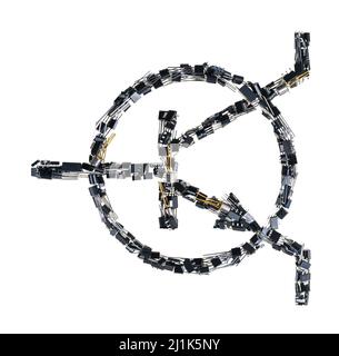 Symbole électronique du transistor à jonction bipolaire de type NPN. Pictogramme standard des transistors noirs pour le schéma de câblage. Composants électriques actifs. Banque D'Images