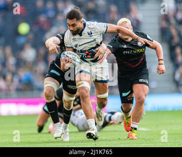 LONDRES, ROYAUME-UNI. 26th, mars 2022. Chris Vui de Bristol Bears est attaqué pendant Gallagher Premiership Rugby - Saracens vs Bristol Bears au stade Tottenham Hotspur le samedi 26 mars 2022. LONDRES, ANGLETERRE. Credit: Taka G Wu/Alay Live News Banque D'Images