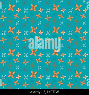 Motif sans couture avec petites fleurs jaunes orange sur fond vert, papier peint enveloppant un motif textile Banque D'Images