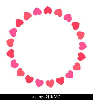 Bordure de cercle rouge et rose. Cadre rond coeurs avec espace de copie vide. Affiche Saint-Valentin. Illustration de Vecteur