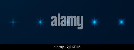 Ensemble étoile bleu vif. Effet étoiles phosphorescentes. Des éléments magiques étincelants Illustration de Vecteur