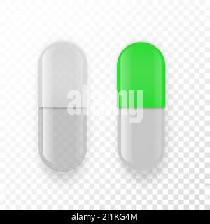 Capsule vide.Maquette de vitamine de pilule.Vector réaliste blanc médicaments de pharmacologie. Illustration de Vecteur