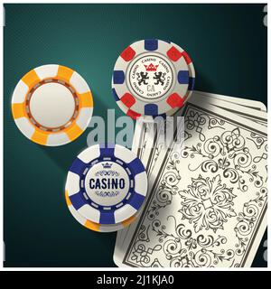 Table de poker avec cartes à jouer et jeton de jeu de casino, vecteur Illustration de Vecteur