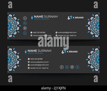Signature e-mail professionnelle, moderne et professionnelle.pied de page e-mail floral.Flower Personal social media cover design.Mandala Vectors illustrations. Noir Illustration de Vecteur