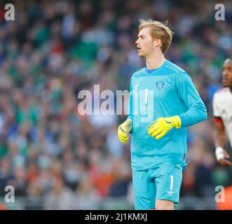 26th mars 2022 ; Aviva Stadium, Dublin, Irlande ; International football friendly, République d'Irlande contre Belgique; gardien de but de la République d'Irlande Caoimhin Kelleher Banque D'Images