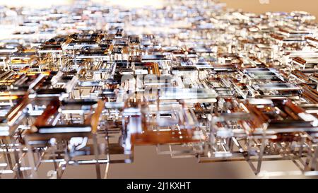 3D cubes en acier, vol abstrait, lumière fluorescente, cubes de néon lumineux, réseau cubique nœuds et fils. Faible ondulation en poly 3D fond fantaisie, 3D Banque D'Images