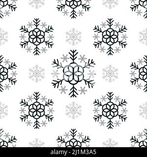 Motif sans couture silhouettes noires flocons de neige ensemble isolé sur fond blanc, pour cartes d'invitations d'hiver illustration vectorielle EPS 10 Illustration de Vecteur