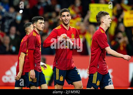 Barcelone, Espagne. 26th mars 2022. Ferran Torres (Espagne) célèbre après avoir obtenu son score lors d'un match de football entre l'Espagne et l'Albanie, au stade Cornella-El Prat, le 26 mars 2022 à Barcelone, en Espagne. Foto: SIU Wu. Credit: dpa/Alay Live News Banque D'Images