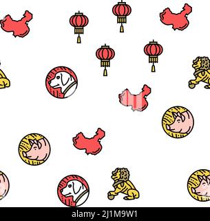 Horoscope chinois et motif vectoriel sans couture accessoire Illustration de Vecteur