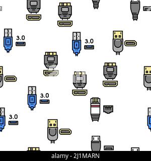 Le câble et le port USB achètent le modèle Vector Seamless Illustration de Vecteur