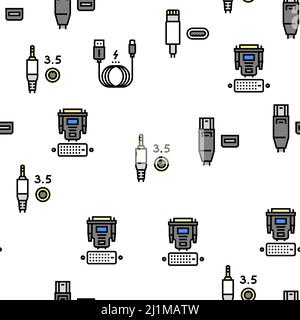Le câble et le port USB achètent le modèle Vector Seamless Illustration de Vecteur