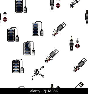 Le câble et le port USB achètent le modèle Vector Seamless Illustration de Vecteur