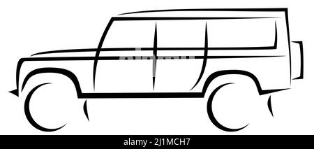 Illustration vectorielle dynamique d'une voiture SUV 4WD qui peut être utilisée en tout-terrain. L'image peut être utilisée comme logo ou symbole d'un véhicule 4x4. Banque D'Images