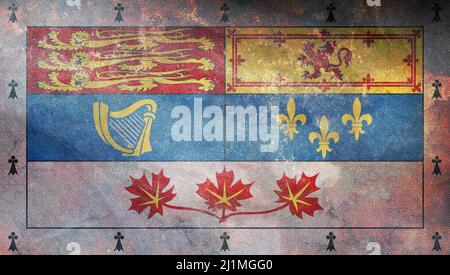 Vue de dessus du drapeau rétro de la norme royale des membres de la famille royale canadienne, Canada avec texture grunge. Patriote canadien et concept de voyage. Non Banque D'Images