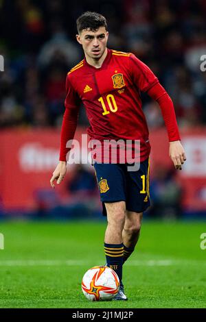 Barcelone, Espagne. 26th mars 2022. Pedri (Espagne) en action pendant le match de football entre l'Espagne et l'Albanie, au stade Cornella-El Prat le 26 mars 2022 à Barcelone, Espagne. Foto: SIU Wu. Credit: dpa/Alay Live News Banque D'Images