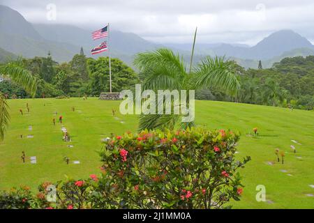 Le pittoresque cimetière japonais près d'Ahuimanu, Oahu HI Banque D'Images