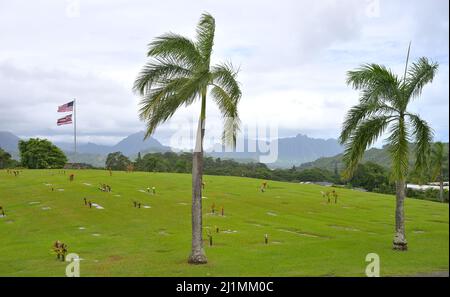 Le pittoresque cimetière japonais près d'Ahuimanu, Oahu HI Banque D'Images