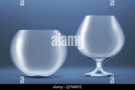 Aquarium rond en verre pour poissons dorés, animal aquatique isolé sur fond transparent. Maquette vectorielle réaliste d'un bol à poisson transparent vide. Bol en verre, vas Illustration de Vecteur