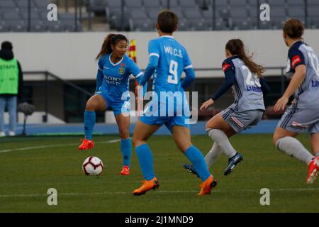 28 novembre 2019-Yongin, Corée du Sud-Jiangsu Suning Dames football Club of China joueurs et Melbourne victoire des joueurs australiens jouent lors d'un tournoi pilote FIFA/AFC de championnat de club de femmes 2019 au Yongin Citizens Park à Yongin, Corée du Sud. Résultat de la comparaison par 1-1, identique. Banque D'Images