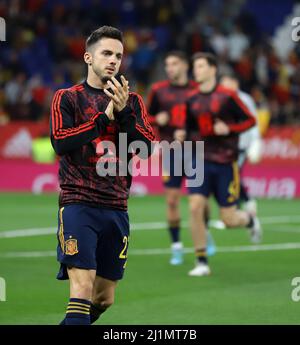 Sabadell, Barcelone, Espagne. 26th mars 2022. Barcelone Espagne 26.03.2022 Pablo Sarabia (Espagne) gestes lors du match amical entre l'Espagne et l'Albanie au stade RCDE du 26 mars 2022 à Barcelone. (Image de crédit : © Xavi Urgeles/ZUMA Press Wire) Banque D'Images