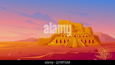 Égypte temple mortuaire de la reine Hatshepsut à Deir al-Bahri, monument égyptien de renommée mondiale dans le paysage désertique avec des tumbleeeds. Attraction touristique ar Illustration de Vecteur