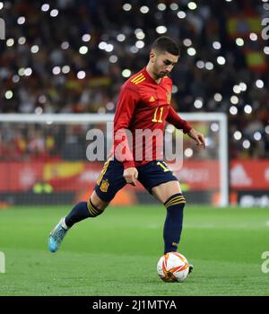 Sabadell, Barcelone, Espagne. 26th mars 2022. Barcelone Espagne 26.03.2022 Ferran Torres (Espagne) contrôle le ballon lors du match amical entre l'Espagne et l'Albanie au stade RCDE le 26 mars 2022 à Barcelone. (Image de crédit : © Xavi Urgeles/ZUMA Press Wire) Banque D'Images