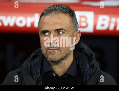 Sabadell, Barcelone, Espagne. 26th mars 2022. Barcelone Espagne 26.03.2022 Luis Enrique (Espagne) regarde pendant le match amical entre l'Espagne et l'Albanie au stade RCDE le 26 mars 2022 à Barcelone. (Image de crédit : © Xavi Urgeles/ZUMA Press Wire) Banque D'Images