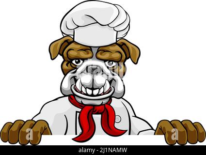 Chef Bulldog Mascot Cartoon signe Illustration de Vecteur