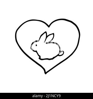 Lapin Coeur Animal et vecteur ligne mince Icône. L'essai biologique sur l'animal, composante naturelle pictogramme linéaire. L'écologie, produit et sans cruauté, Illustration de Vecteur