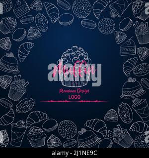 Set de desserts sucrés. Collection de Pasticceria Food dessinée à la main. Illustration de Vecteur