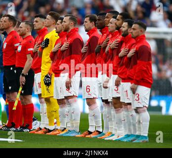 LONDRES, ANGLETERRE - MARS 26: Équipe de Suisse pendant une Alzheimer's Society International entre l'Angleterre et la Suisse au stade Wembley, Royaume-Uni sur 26 Banque D'Images