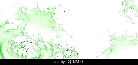 Une éclaboussure de thé vert, de lime ou de jus de citron isolée sur fond blanc. Vecteur illustration réaliste des vagues de liquide de la chute et du flux de la wate claire Illustration de Vecteur