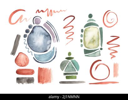 Ensemble de formes géométriques aquarelles et de contours de forme. Éléments de conception peints à la main. Banque D'Images
