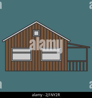 Maison résidentielle en bois avec terrasse Illustration de Vecteur