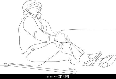 vieil homme allongé sur le sol dans la douleur et tenant le genou Illustration de Vecteur