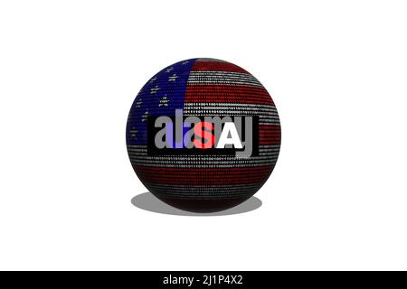 Hacker États-Unis (USA) 3D ball. Drapeau américain numérique et concept de cybersécurité binaire avec 0 et 1. Ordinateur hacker États-Unis. Banque D'Images