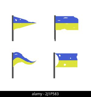 Drapeaux ukrainiens jaunes bleus avec trous. Concept de menace de guerre Illustration de Vecteur