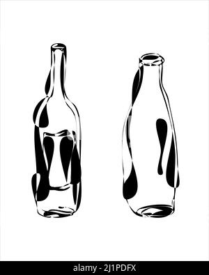 Ensemble de bouteilles verre futuriste stylisé, illustration d'art, art abstrait. Isolé, fond blanc. Illustration vectorielle Illustration de Vecteur