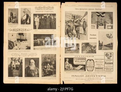 Le magazine 'Iskry' (russe: Искры) est un supplément hebdomadaire illustré au journal 'russe Word' de l'Empire russe, № 38 pour le 27 septembre 1909. Banque D'Images