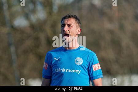 Paddy Lacey pour Warrington Rylands / Market Drayton Town, 19th mars 2022, Gorsey Lane, Warrington, Angleterre Banque D'Images