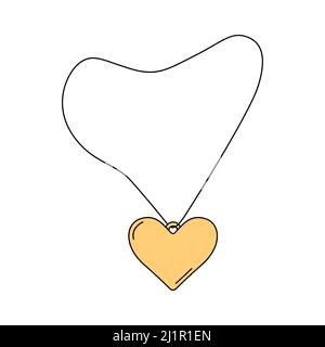 Médaillon doré en forme de coeur. Pendentif en style dessin animé. Illustration vectorielle isolée sur fond blanc Illustration de Vecteur