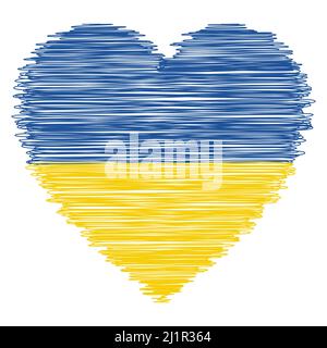 Amour pour l'Ukraine, coeur dessiné avec un stylo, doodle drapeau national ukraine Illustration de Vecteur