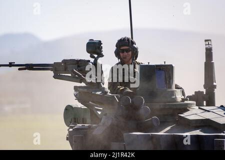 Journées de l'OTAN, Ostrava, République tchèque. 22nd septembre 2019 : les forces armées de l'OTAN se trouvent devant les drapeaux internationaux. Chars d'assaut sur le champ de bataille. T72 Banque D'Images