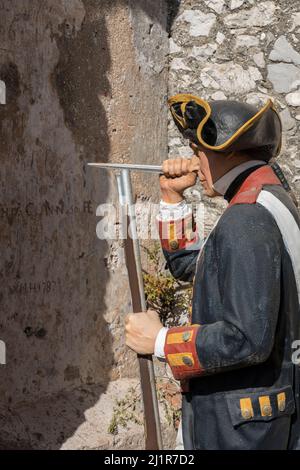 Le graffiti de soldat, qui fait partie de l'exposition du musée au Willis's Magazine, demeure historique de l'Artillerie royale du début de 1700s, à Gibraltar Banque D'Images