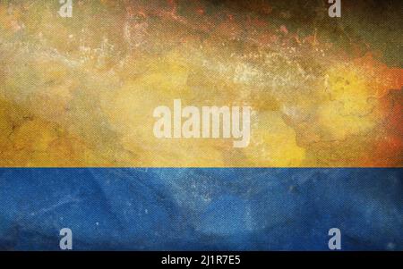 Vue de dessus du drapeau rétro Opole Voivodeship, wojewodztwo opolskie, Pologne avec texture grunge. Le voyage polonais et le patriote concept. Pas de mât. Plan layo Banque D'Images